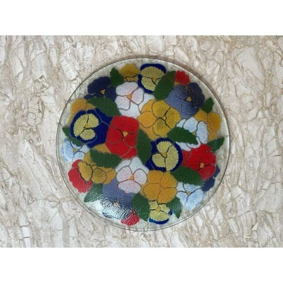 Peggy Karr PANSY PANSIES 11.25” Glass Plate - Picture 2 of 2
